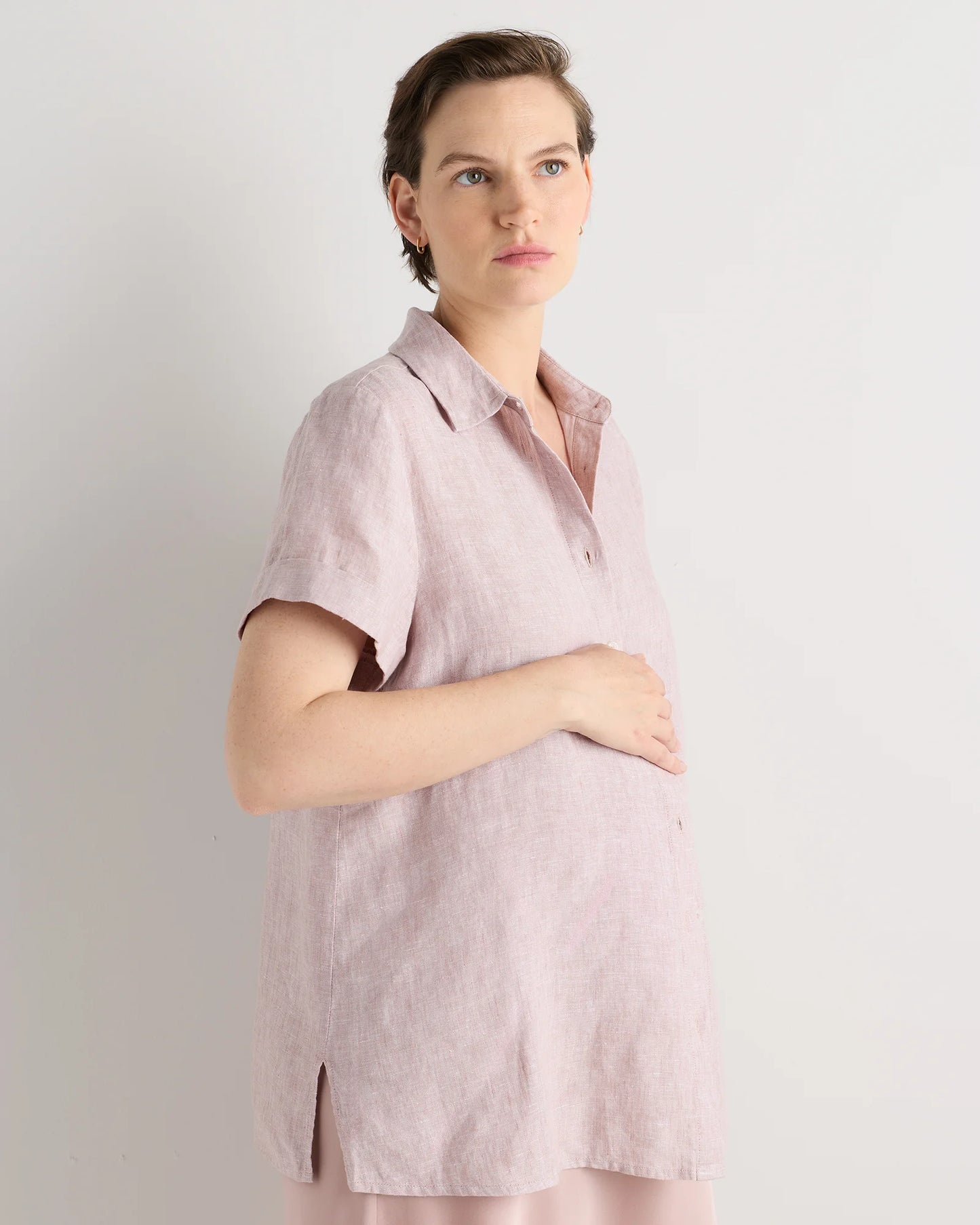 100% European Linen Maternity Camp Shirt - XS / Blue Pinstripe