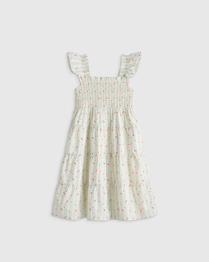 100% Organic Cotton Poplin Smocked Dress - 2T / Floral Sprigs