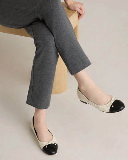 Italian Leather Cap-Toe Ballet Flat - 5 / Bone/Black
