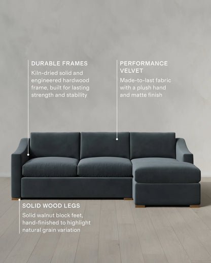 Hollis Slope Arm Chaise Sectional in Performance Velvet - 104" Right Arm / Spruce