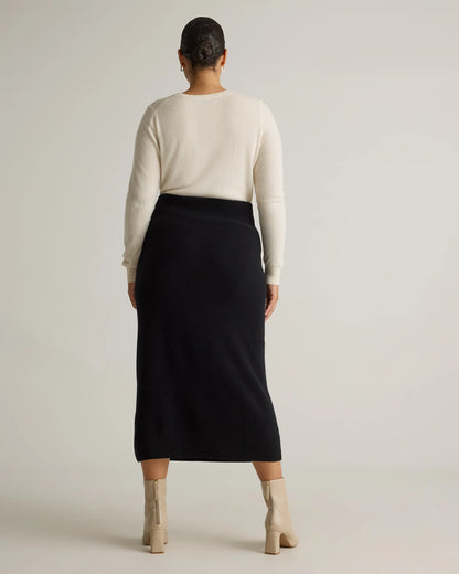 Mongolian Cashmere Fitted Midi Skirt - XS / Brown