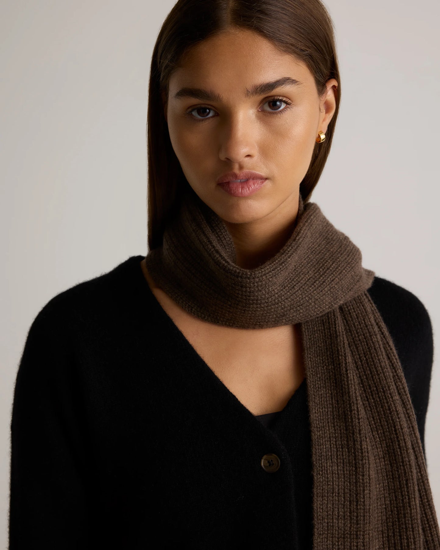 Mongolian Cashmere Ribbed Scarf - One Size / Brown
