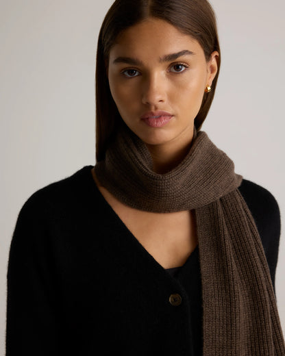 Mongolian Cashmere Ribbed Scarf - One Size / Brown