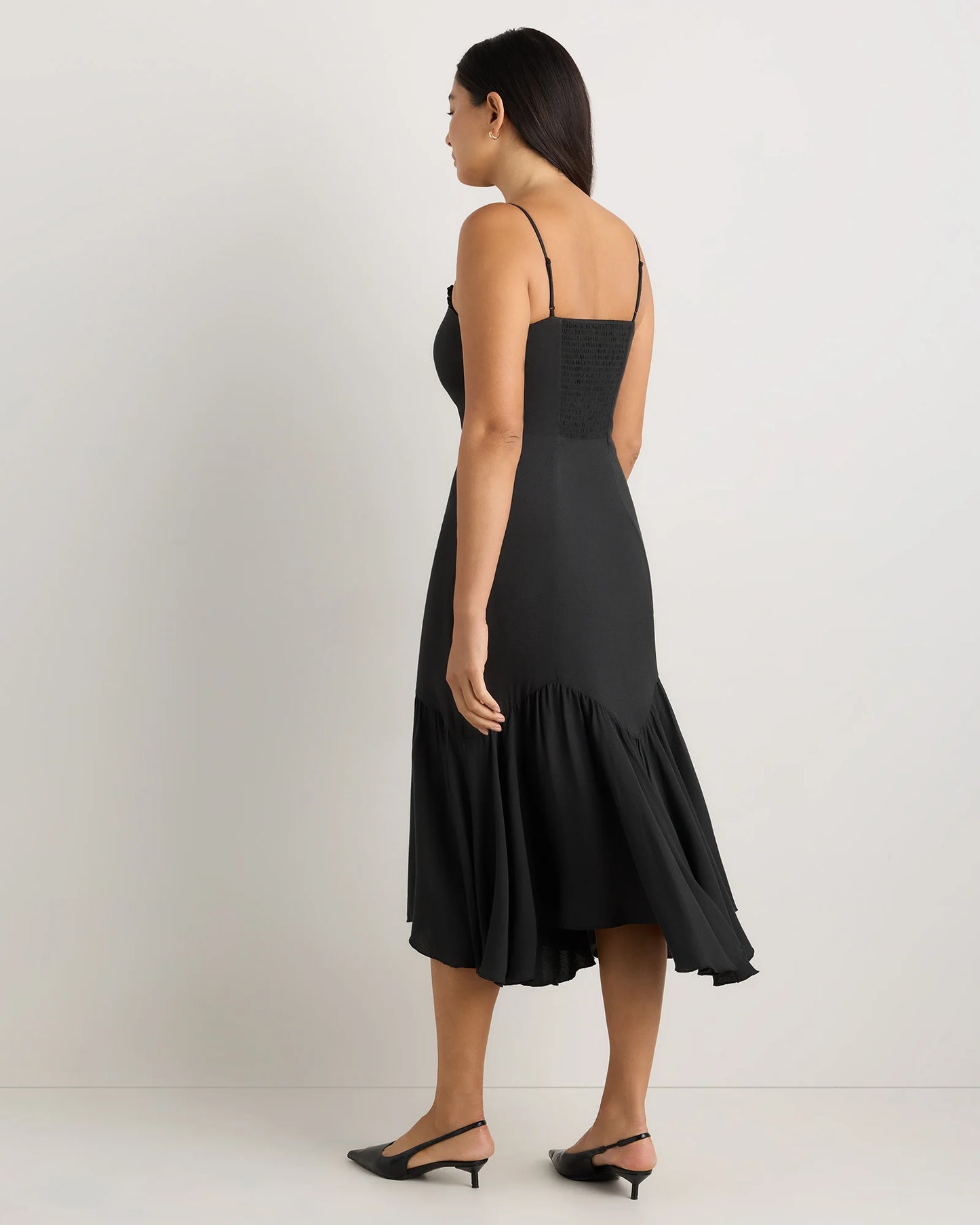 Lightweight Crepe Pleated Hem Midi Dress - XS / Deep Navy