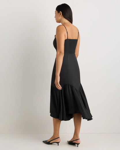 Lightweight Crepe Pleated Hem Midi Dress - XS / Deep Navy