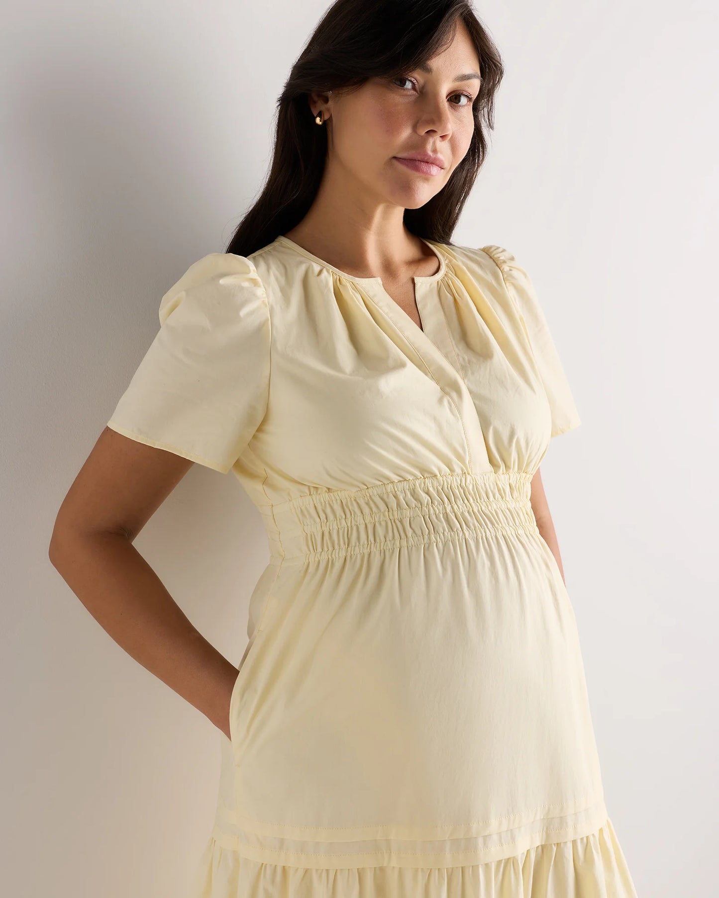 100% Organic Cotton Poplin Maternity Tiered Maxi Dress - XS / Riviera Blue Heirloom Floral