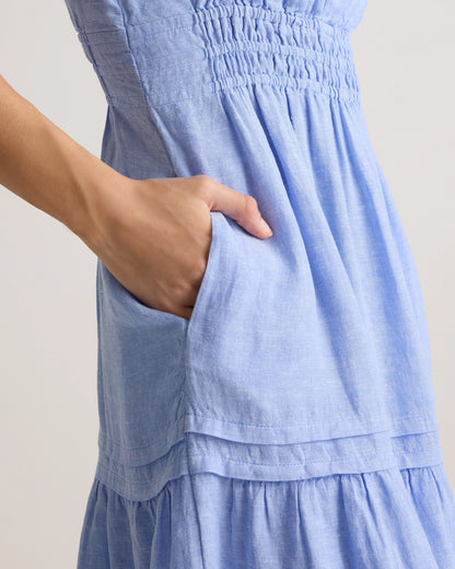 100% European Linen Tiered Maxi Dress - XS / Deep Navy