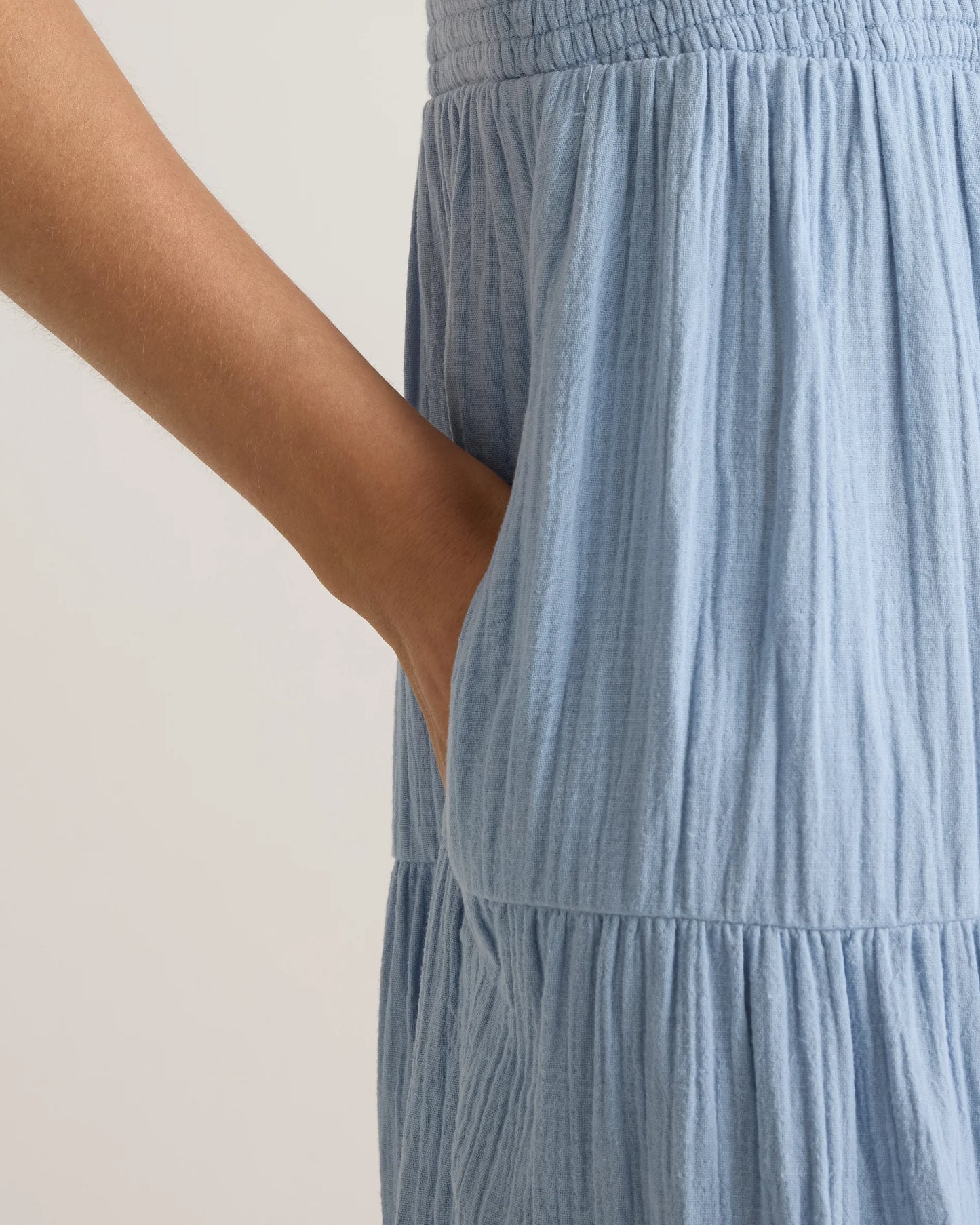 100% Organic Cotton Gauze Smocked Sleeveless Maxi Dress - XS / Blue Gingham