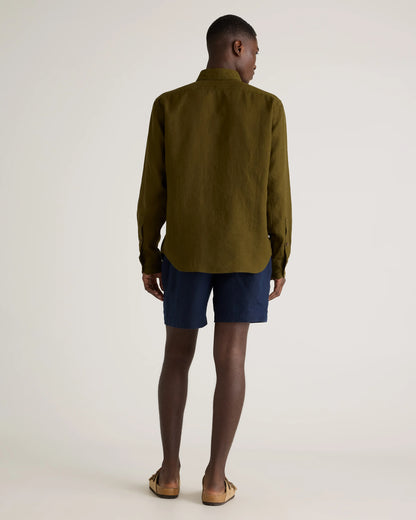 100% European Linen Drawstring Beach Shorts - 7" - XS / Taupe Brown Chambray