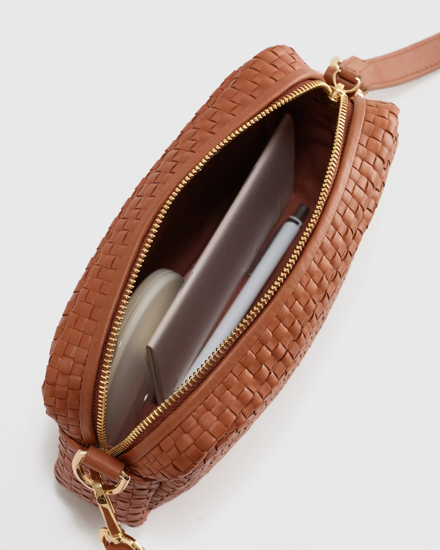 Italian Leather Handwoven Crossbody - One Size / Cognac