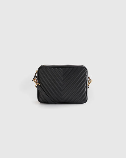 Italian Leather Quilted Crossbody Bag - One Size / Black
