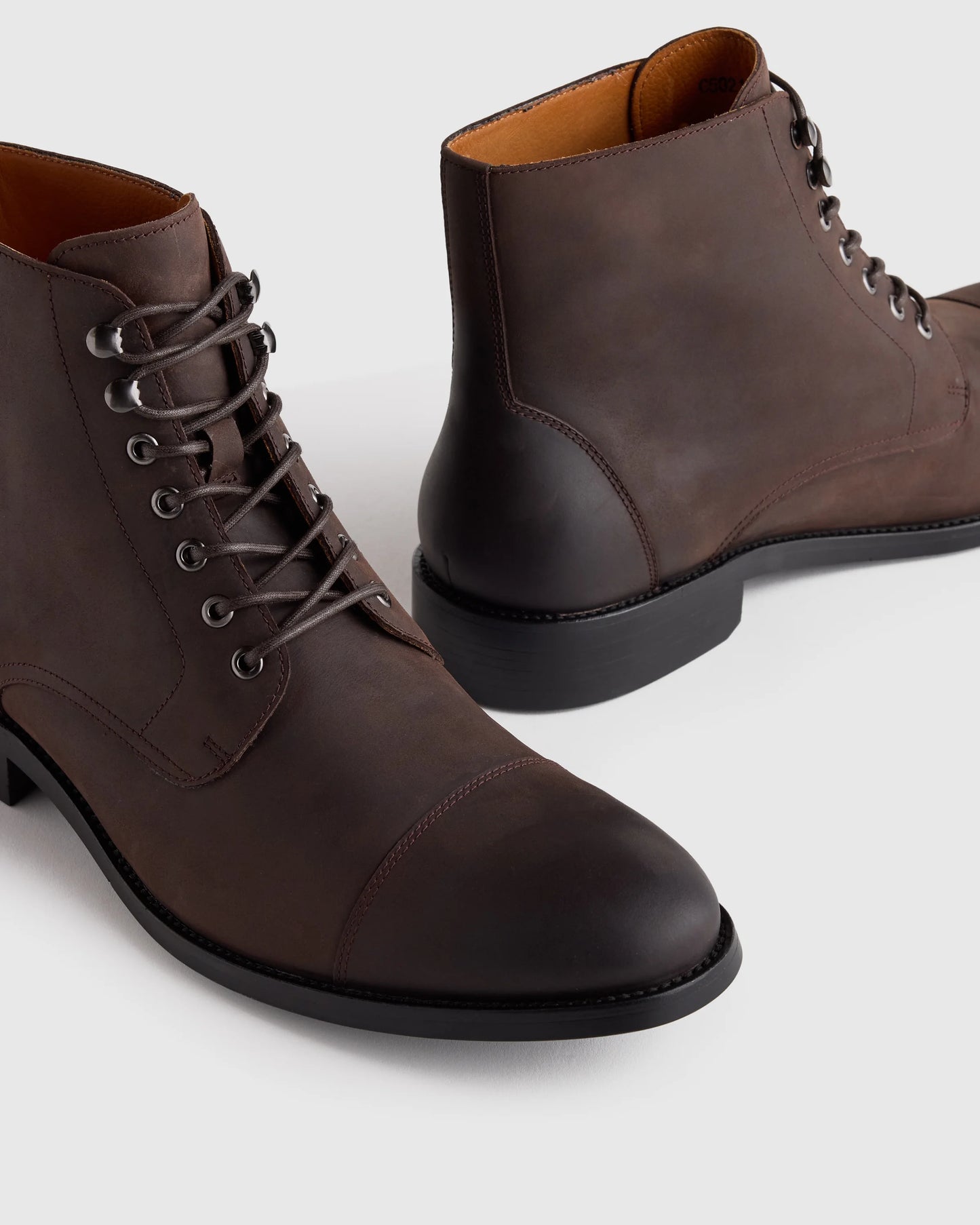Crafted Leather Cap Toe Lace Up Boot - 7 / Matte Black