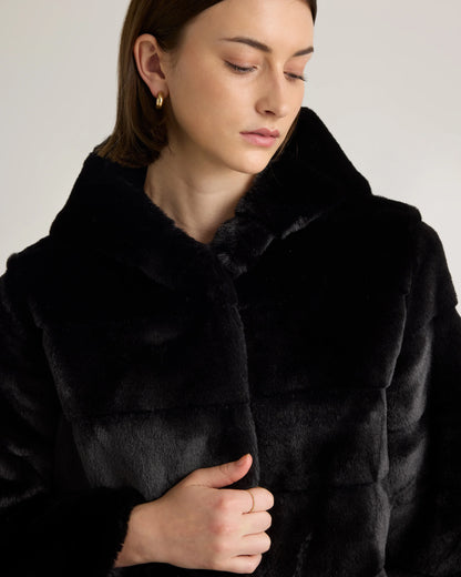 Hooded Faux Fur Jacket - XS / Black