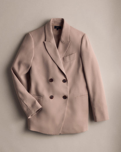 Stretch Crepe Relaxed Double-Breasted Blazer - XS / Sand