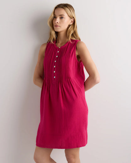 100% Organic Cotton Gauze Sleeveless Swing Dress - XS / Amaranth Pink