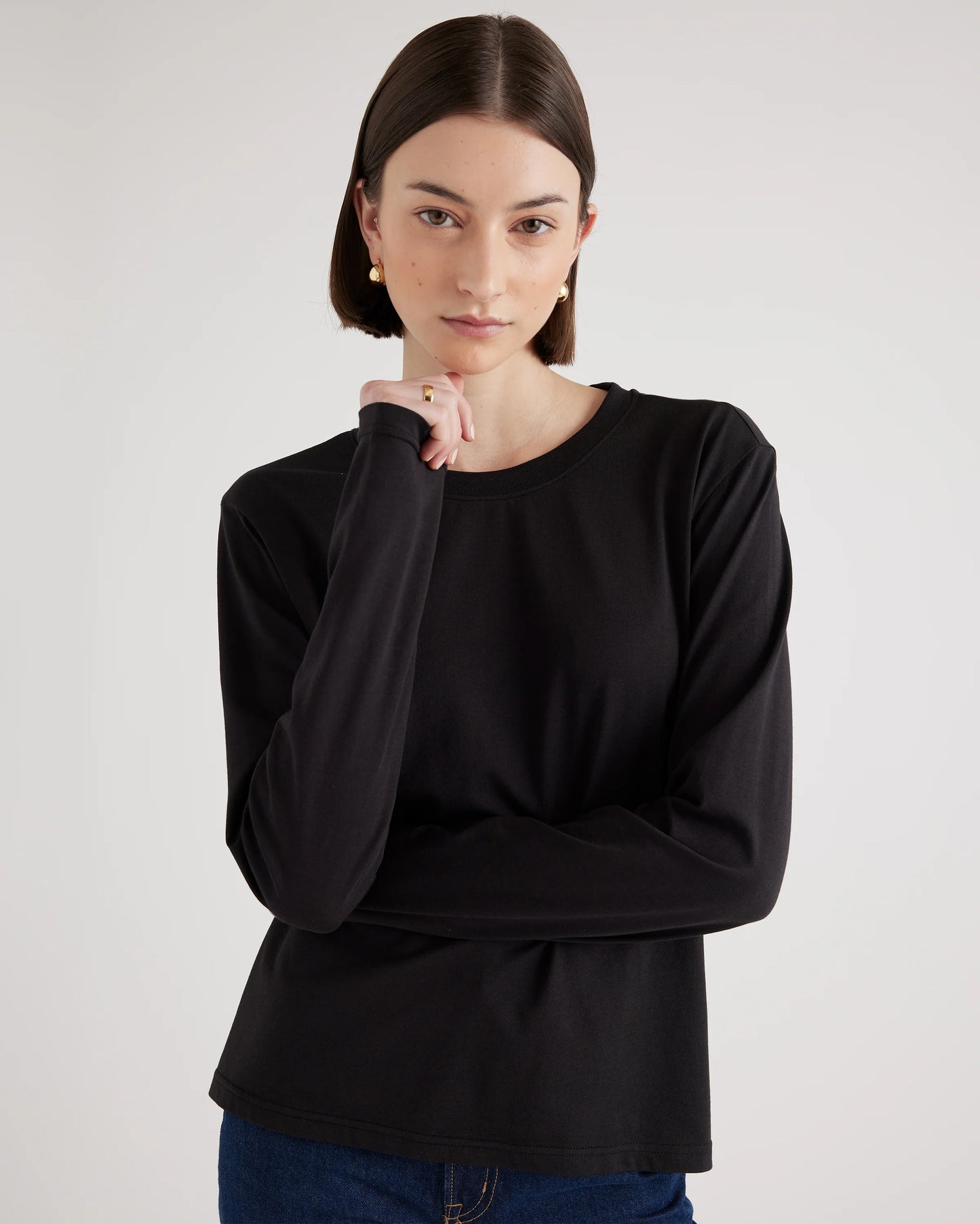 Cotton Modal Relaxed Long Sleeve Tee - XS / Black