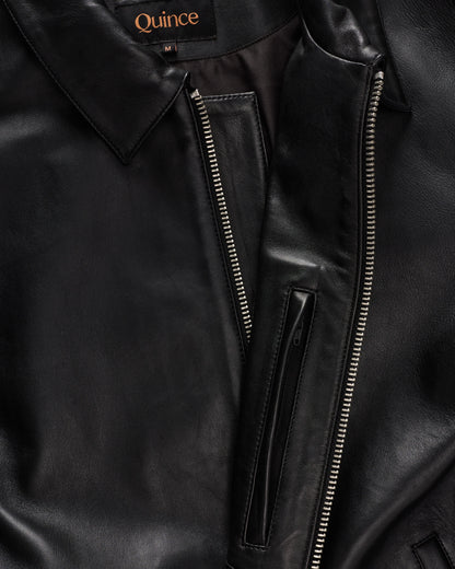100% Leather Harrington Jacket - S / Dark Cognac Brown
