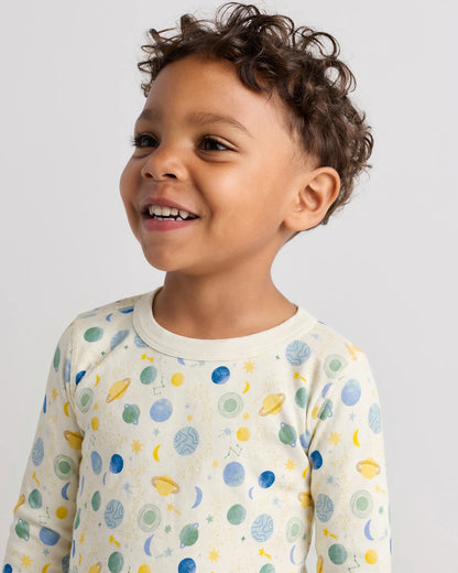 100% Organic Cotton Long Sleeve and Pant Pajama Set - 2T / Navy Stripe