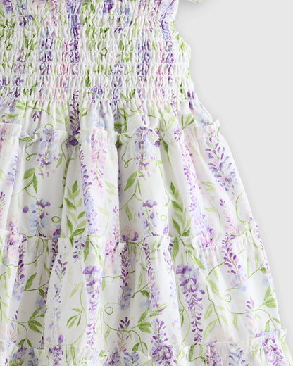 100% Organic Cotton Poplin Smocked Dress - 3-6M / Wisteria Floral