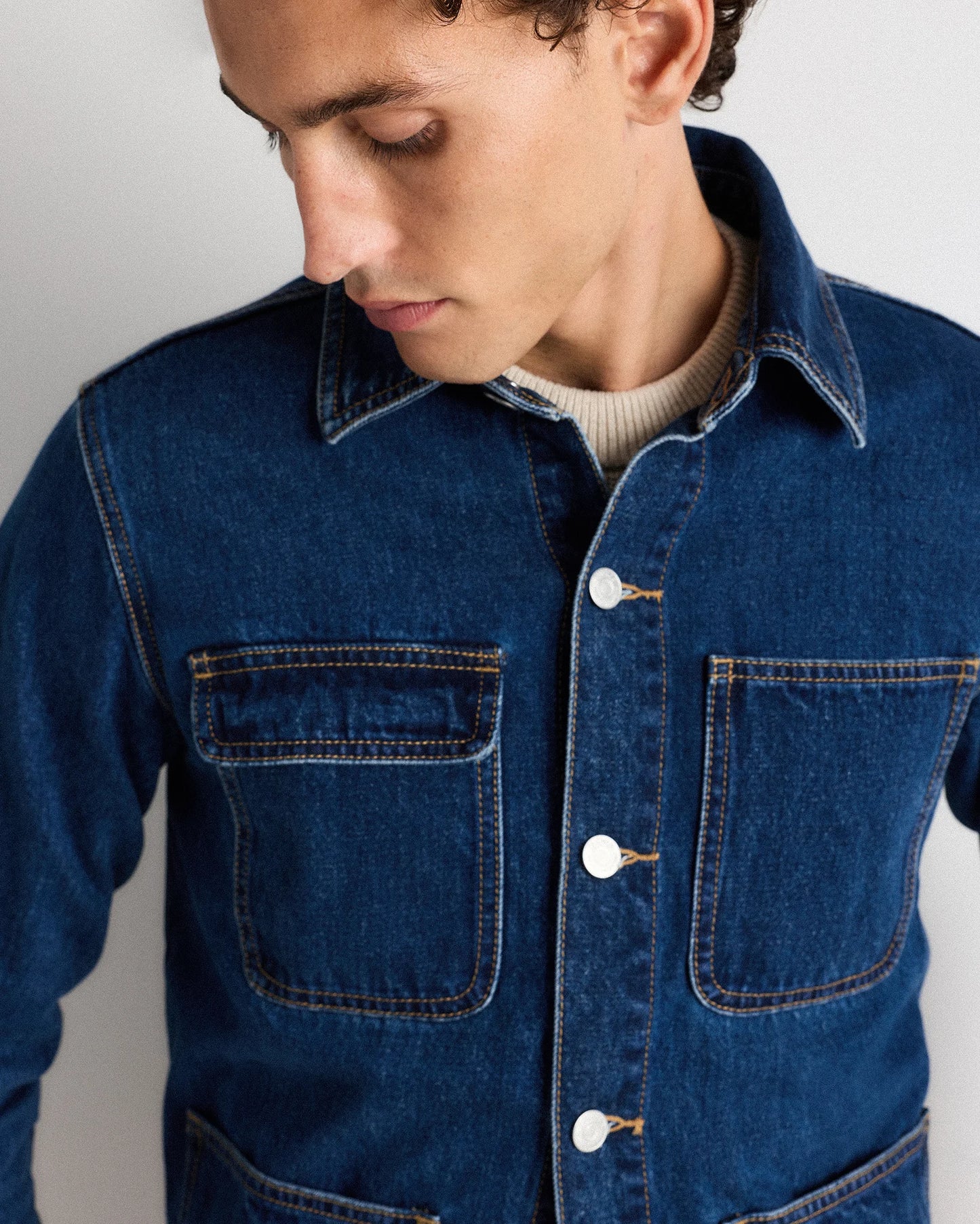 100% Organic Cotton Denim Chore Jacket - S / Dark Indigo