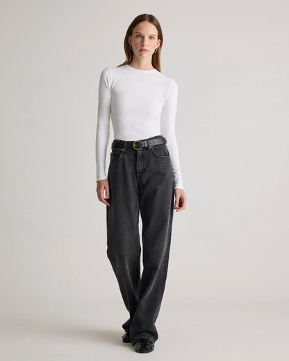 Stretch Cotton Jersey Fitted Long Sleeve T-Shirt - XS / Linen White