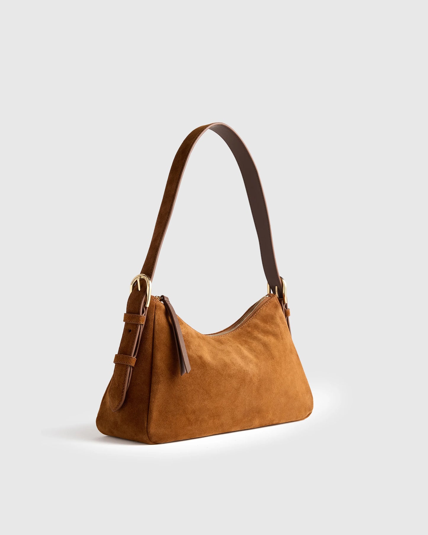 Italian Suede Small Shoulder Bag - One Size / Chocolate Brown