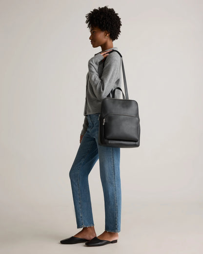 Italian Leather Convertible Backpack - One Size / Black
