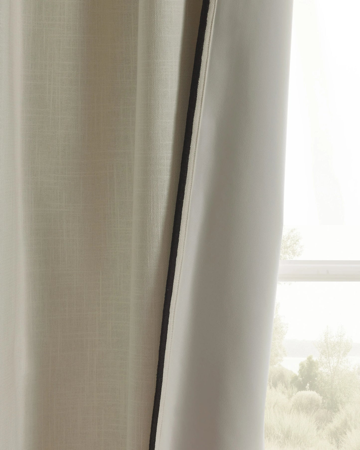 Piped Edge Cotton True Blackout Curtain - Single Panel - 48x84 / Natural/White Piping