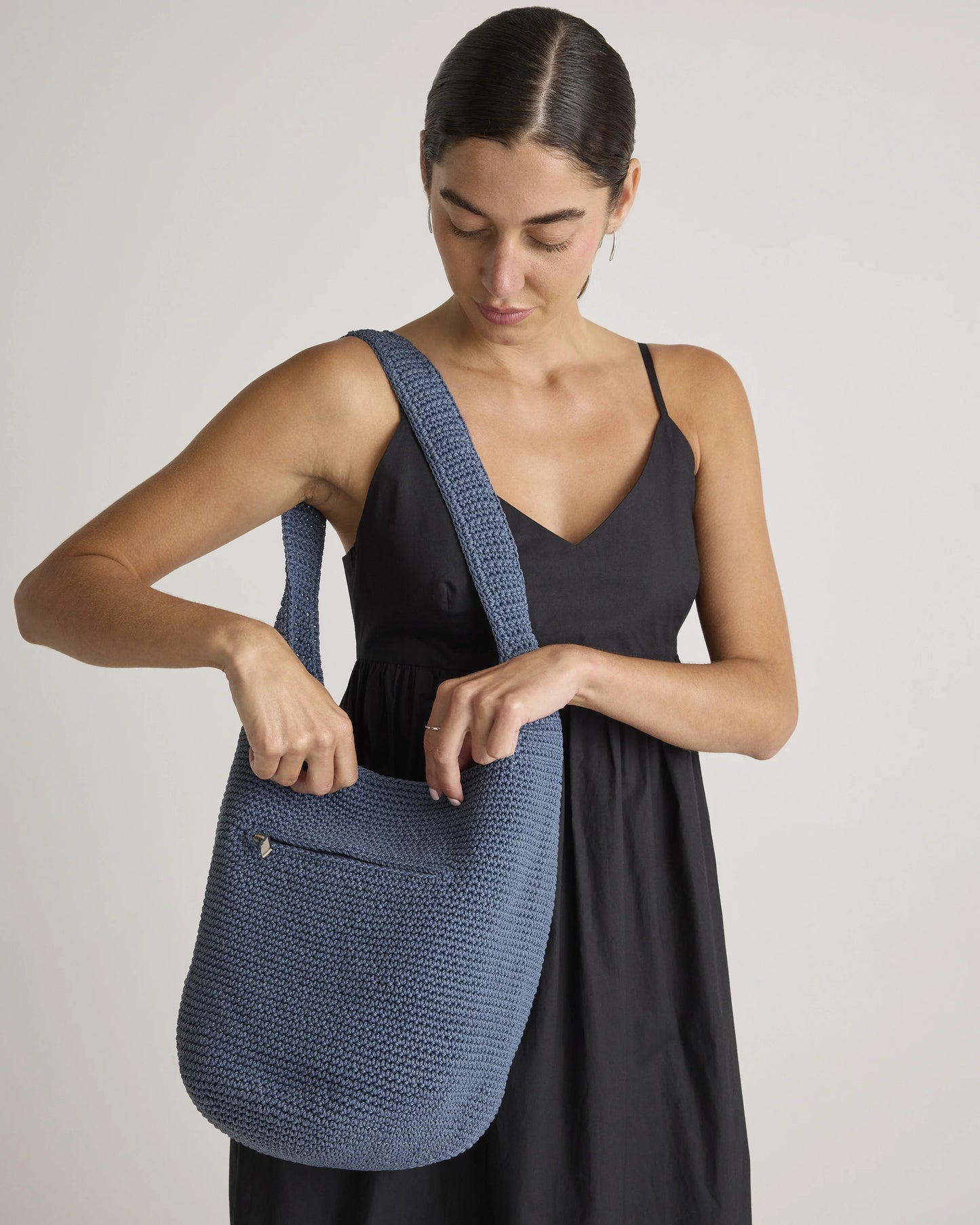 Hand Crochet Hobo Shoulder Bag - One Size / Black