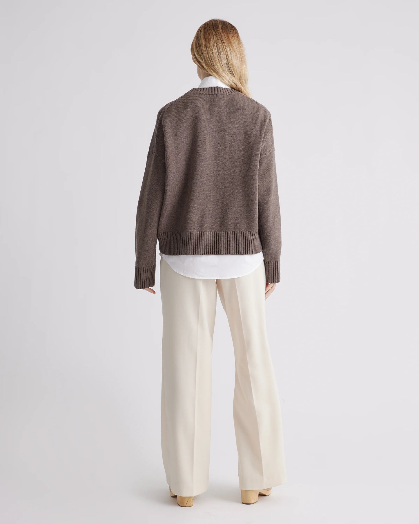 100% Organic Cotton Boyfriend Crew Sweater - XS / Speckled Beige