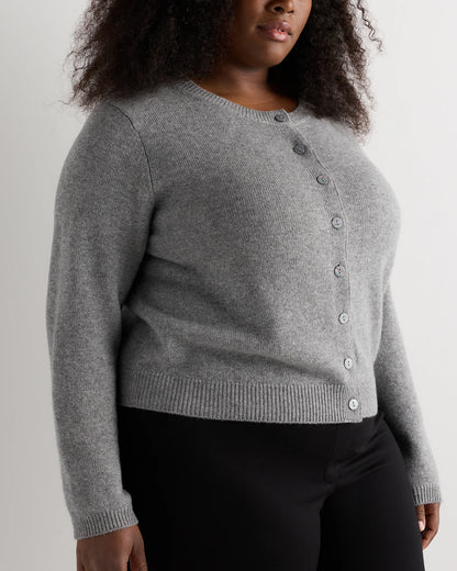 Mongolian Cashmere Cropped Crew Cardigan - 1X / Heather Vintage Pink / Brown Variegated Stripe