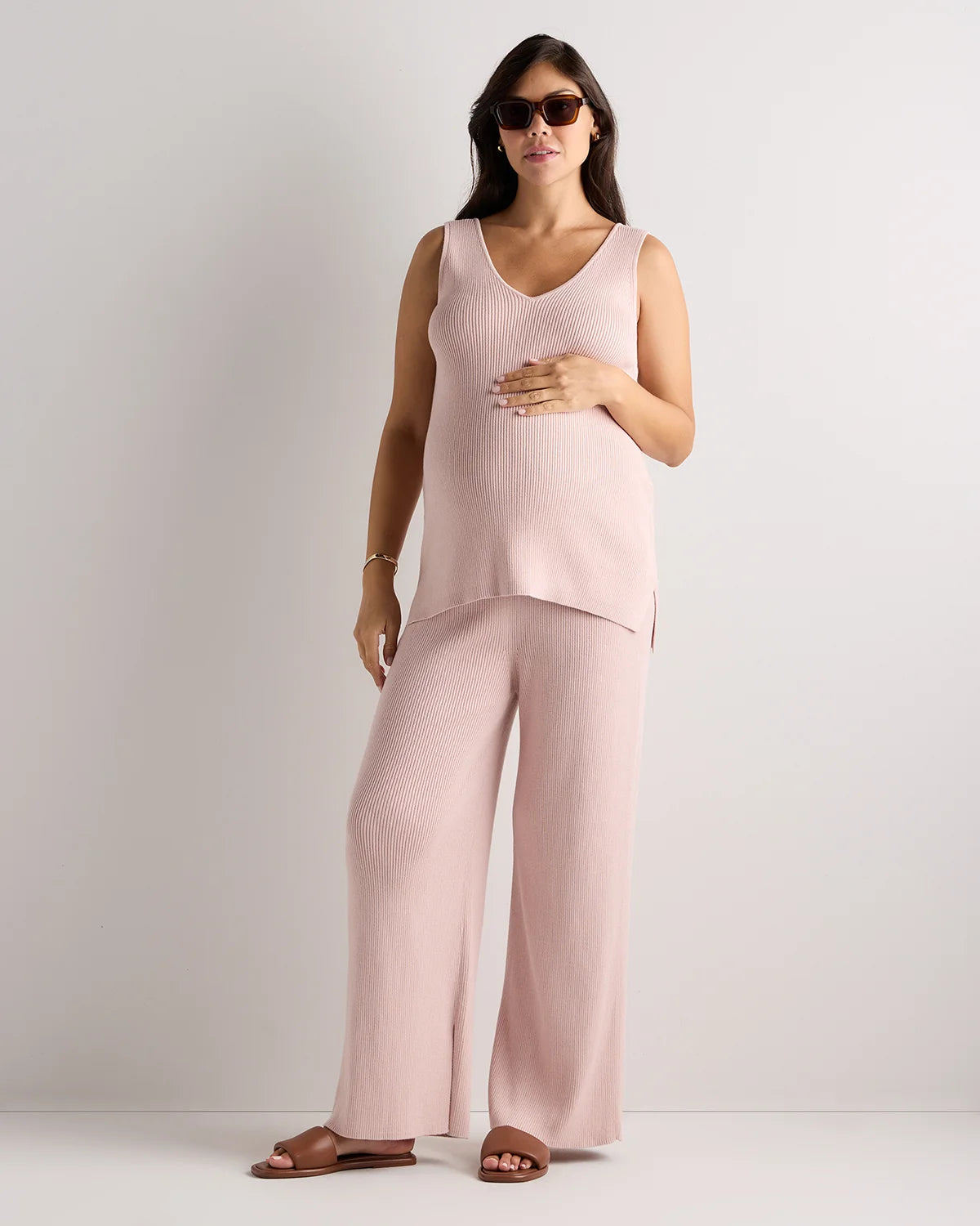 Cotton Cashmere Maternity Wide Leg Pants - XS / Heather Charcoal