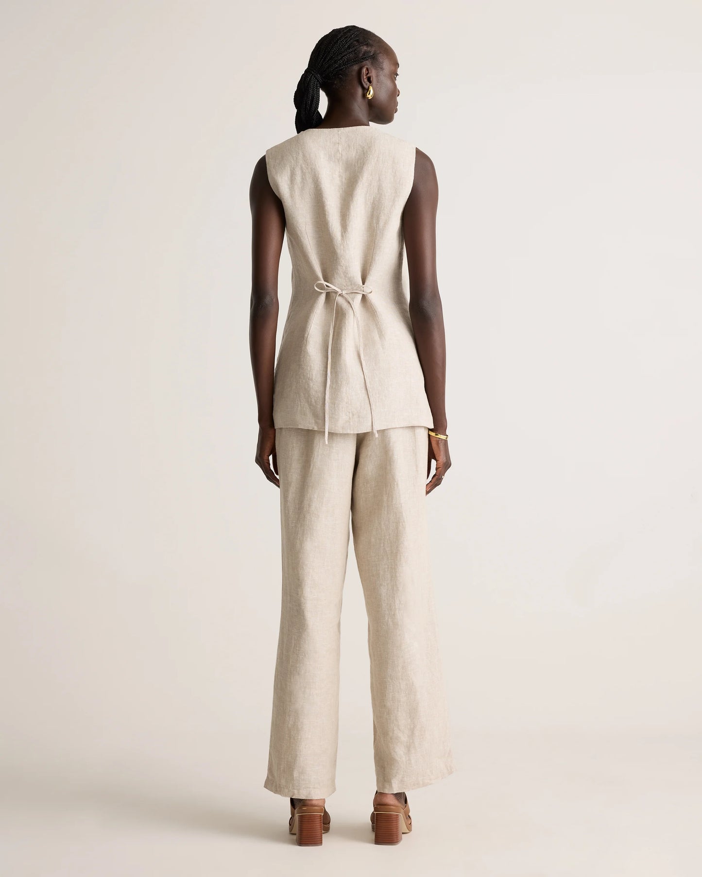 100% European Linen Longline Vest - XS / Taupe Brown Chambray