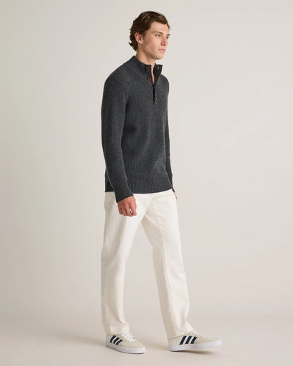 Mongolian Cashmere Waffle Quarter Button Sweater - S / Elk Brown