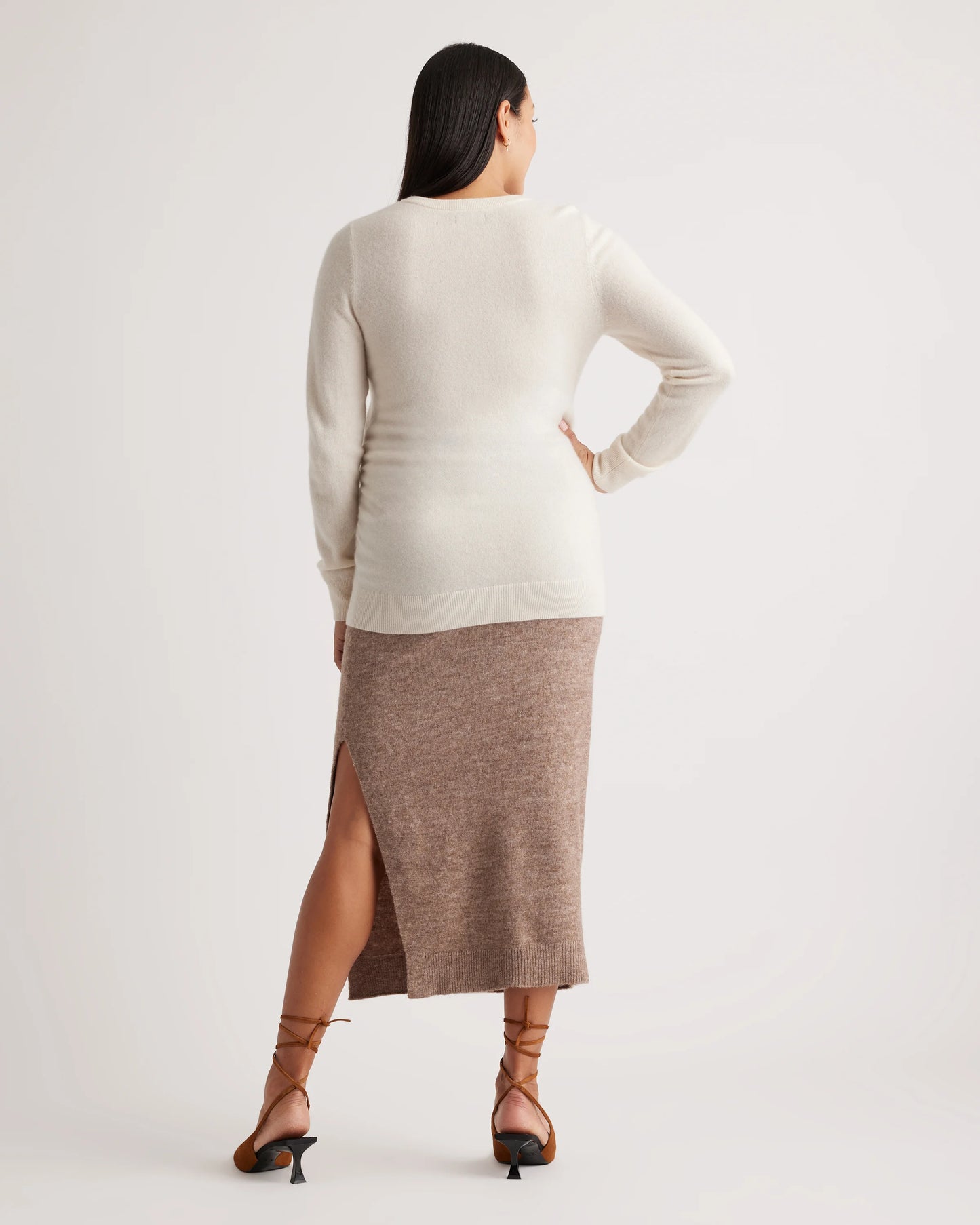 Mongolian Cashmere V-Neck Maternity Sweater - XS / Ivory