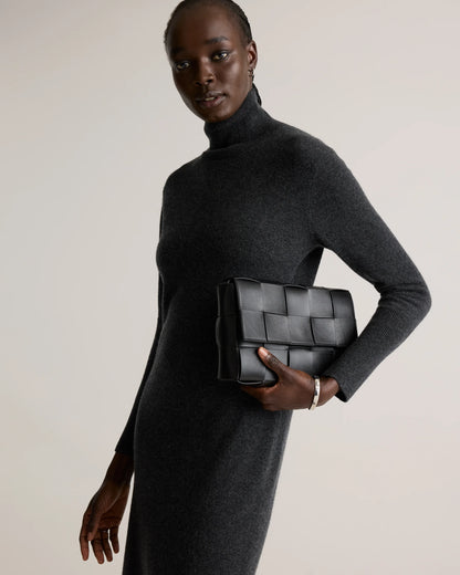 Mongolian Cashmere Turtleneck Midi Sweater Dress - XS / Charcoal