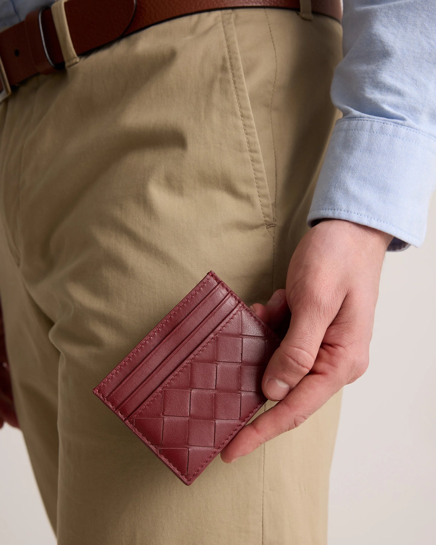 Italian Handwoven Leather Small Card Case - One Size / Cognac