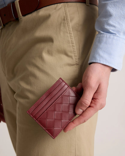 Italian Handwoven Leather Small Card Case - One Size / Cognac