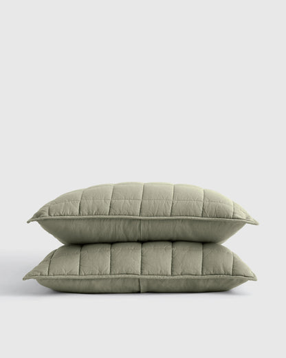 European Linen Box Quilted Sham Set - Standard / White
