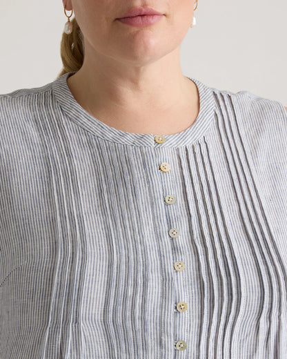 100% European Linen Sleeveless Swing Dress - 1X / Bayberry Olive