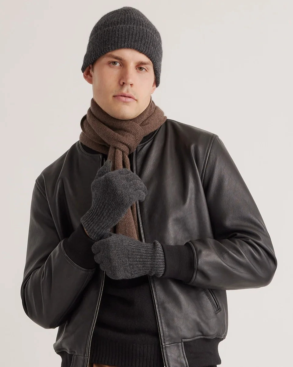 Mongolian Cashmere Ribbed Beanie - XS/S / Heather Charcoal