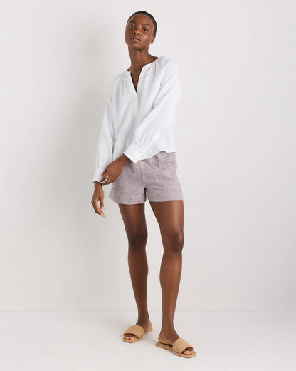 100% European Linen Shorts - XS / Taupe Brown Gingham