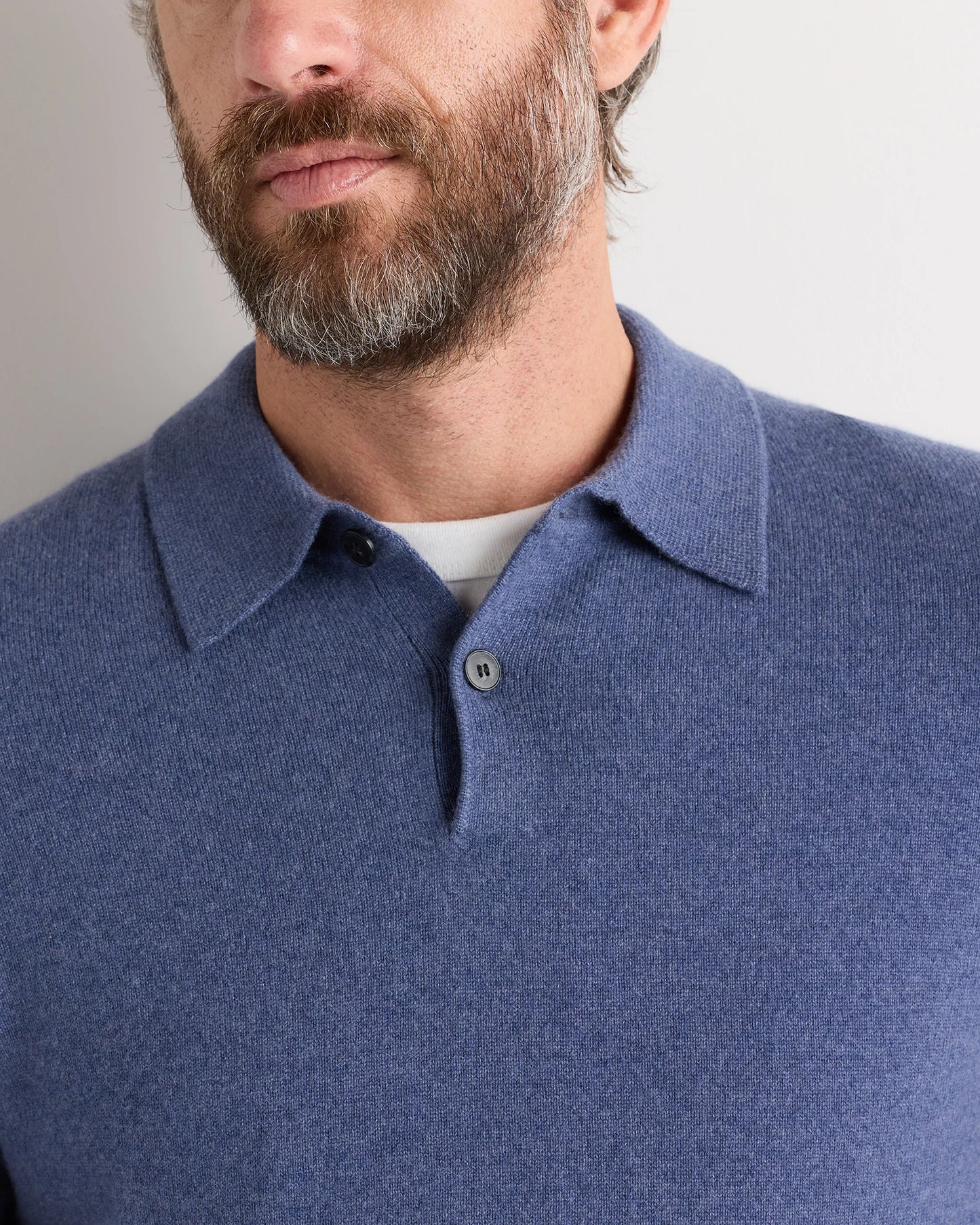100% Mongolian Cashmere Short Sleeve Polo Sweater - S / Heather Storm Blue