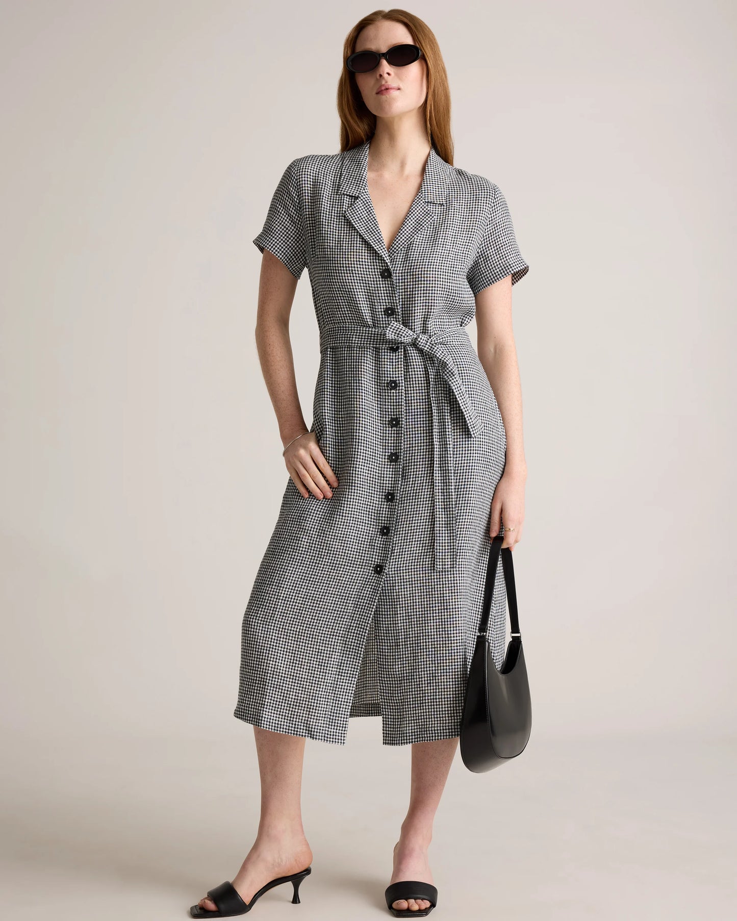 100% European Linen Button Front Dress - XS / Sky Blue Mariner Stripe