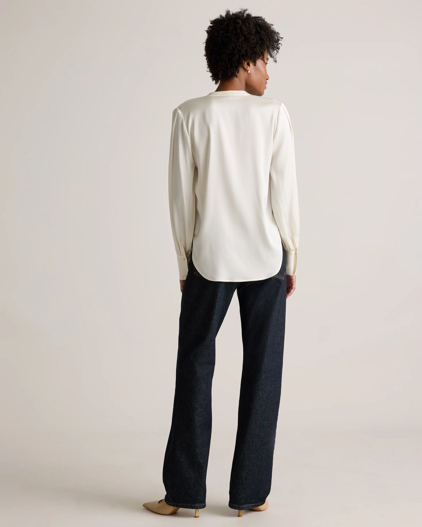 Washable Stretch Silk Peasant Blouse - XS / Ivory