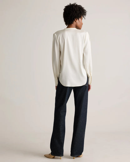 Washable Stretch Silk Peasant Blouse - XS / Ivory