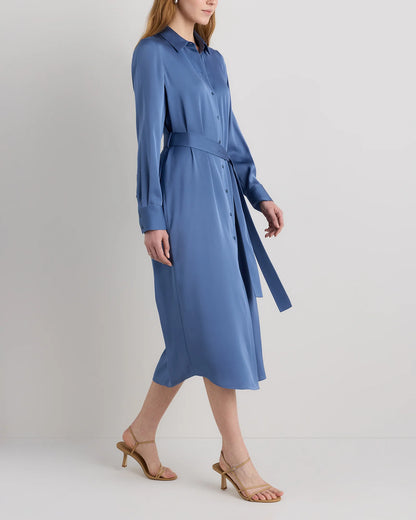Washable Stretch Silk Maxi Shirt Dress - XS / Moonstone Blue