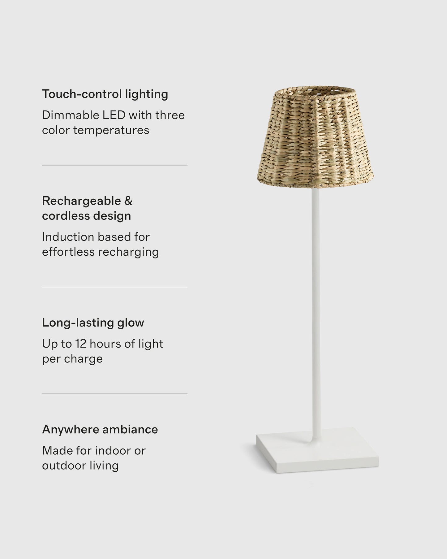 Poldina Pro Rechargeable Table Lamp with Seagrass Shade by Zafferano - Regular / White
