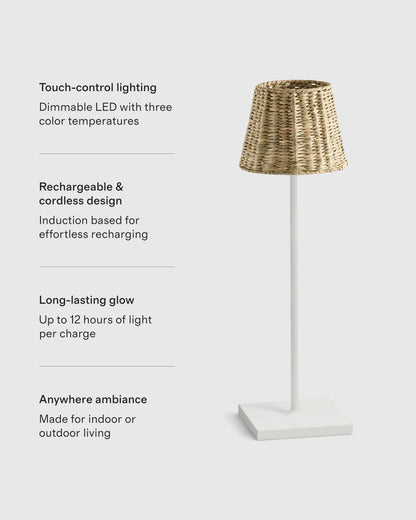 Poldina Pro Rechargeable Table Lamp with Seagrass Shade by Zafferano - Regular / White