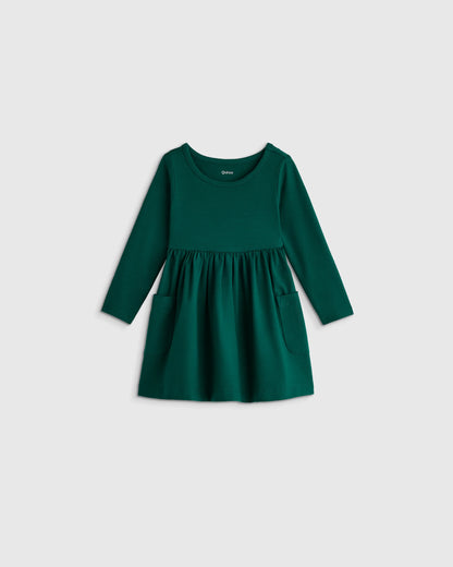 Organic Cotton Long Sleeve Fit and Flare Pocket Dress - 12-18M / Purple Poppy Garden
